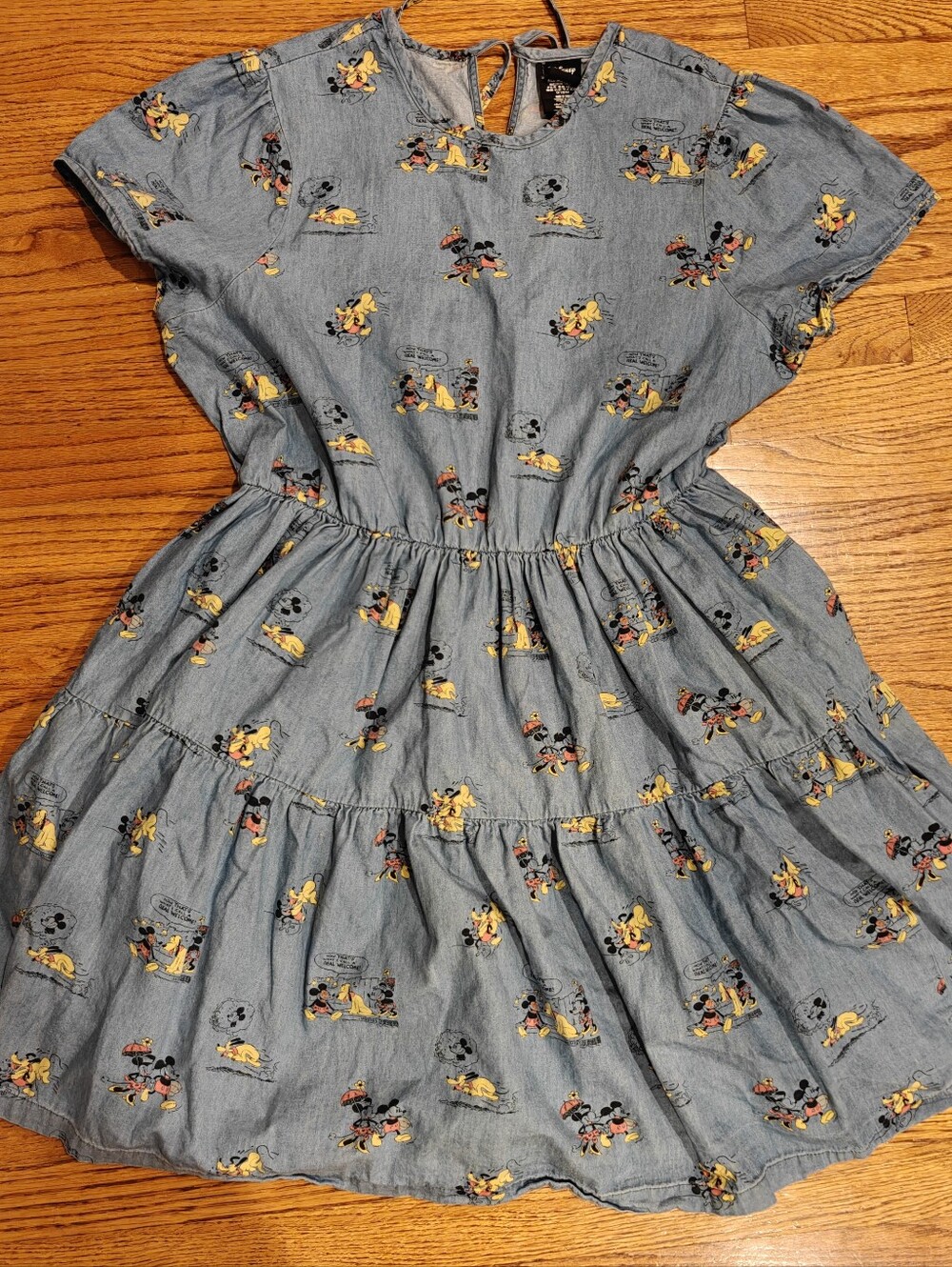 Disney Light Blue Denim-Style Mickey & Pluto Dress